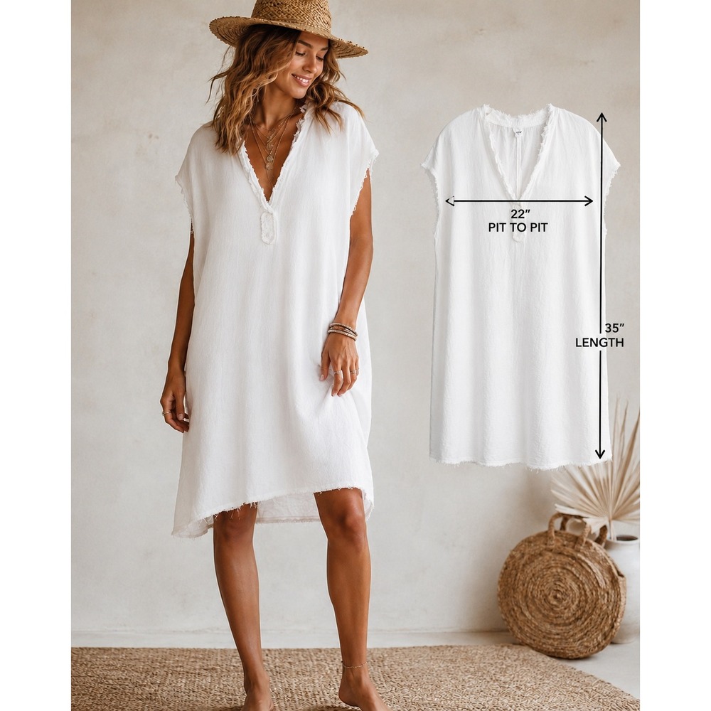 Aerie Boho Beach Chic Linen Blend Mini Dress Vacation Resortwear Over Size XS-L